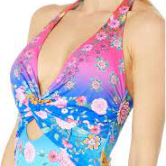 NWT JOHNNY WAS Twist Keyhole One Piece Swimsuit - L - Picture 1 of 5